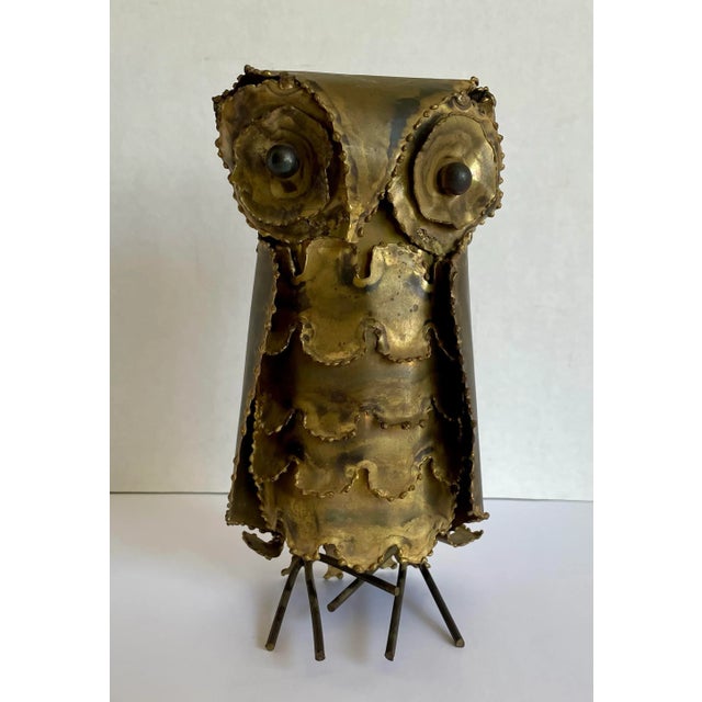 1960s 1960's Brutalist Torch Cut Brass Metal Figurative Owl For Sale - Image 5 of 12