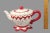 Vintage Fairytale Magenta Red & White Porcelain Polka-Dot Star Base Tea Pot For Sale - Image 4 of 9