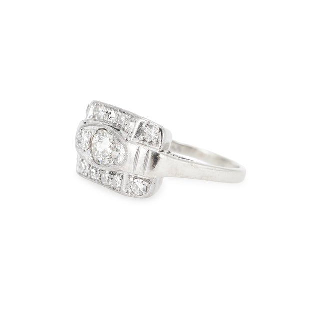 Modern Antique 14k White Gold 1.57ctw Old Euro Cut Diamond Three Stone Engagement Ring, Size 7 For Sale - Image 3 of 9