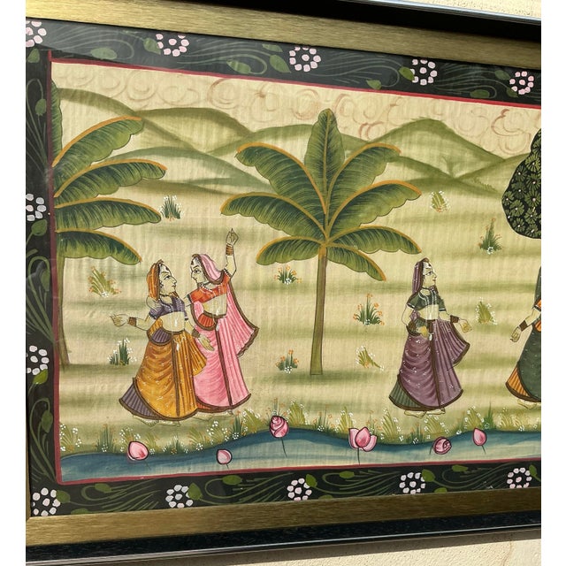 Vintage Boho Pishwaa Painting on Silk For Sale In West Palm - Image 6 of 9