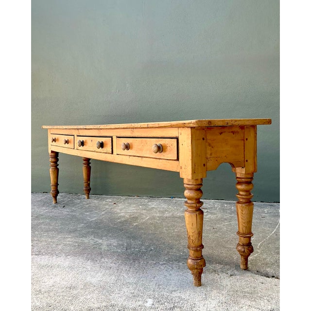 Vintage Primitive Long Pine Console For Sale - Image 12 of 12