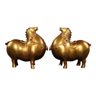 Pair of Vintage Bronze "Money Horse" Sculptures With Coin Accents For Sale