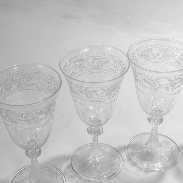 Set of 8 Antique Stourbridge Etched & Engraved Glass Wine Glasses For Sale - Image 17 of 18