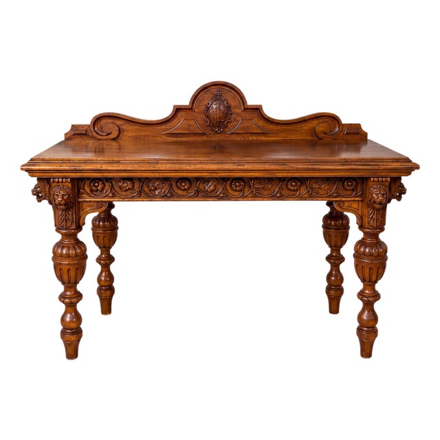19th-C. English Renaissance Revival Carved Oak Sideboard / Console Table For Sale