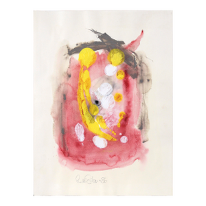 Falling Feathers in Yellow and White Abstract Expressionist in Acrylic on Paper by Ricardo De Silva