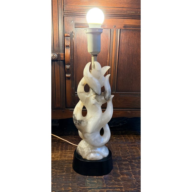 1951 Maurizio Tempestini for Lightolier Alabaster Flame Table Lamps - a Pair For Sale - Image 11 of 15