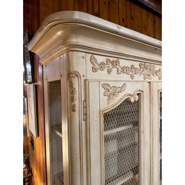 Wood 1980s Country French Cabinet W/Chicken Wire For Sale - Image 7 of 13