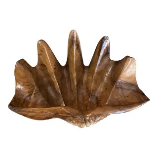 1970s Medium Size Wooden Shell Bowl For Sale