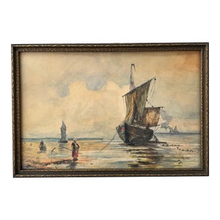 Framed Coastal Watercolor Painting For Sale