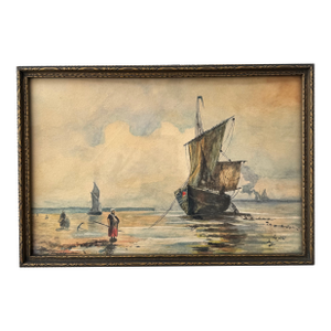 Framed Coastal Watercolor Painting