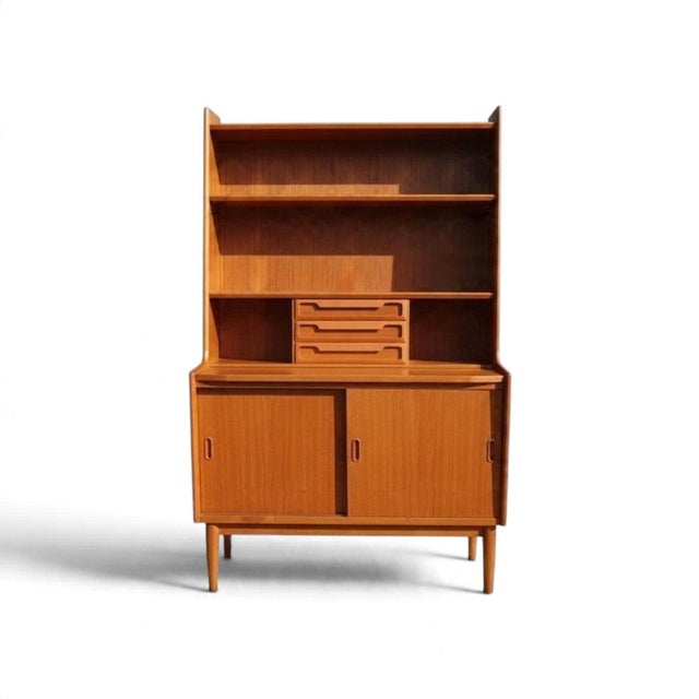 Mid-Century Modern Danish Teak Secretaire with Bookcase from Larsens Møbler, 1960s For Sale - Image 3 of 15
