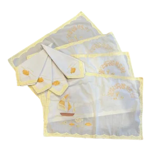 Island Hand Embroidery Applique Placemat and Napkins Set- 8 Pieces
