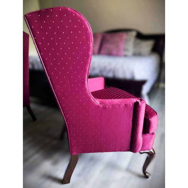 Drexel Heritage Late 20th Century Drexel Heritage Burgundy Wine Queen Anne Wingback Accent Chairs For Sale - Image 4 of 18