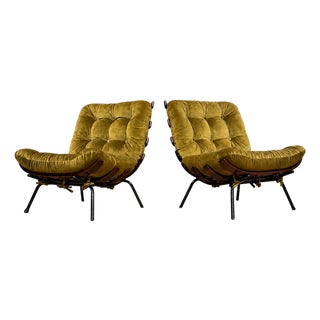 Pair of “Costela” Armchairs in Brazilian Hardwood & Olive Mohair, by Martin Eisler, Brazil, 1956 For Sale