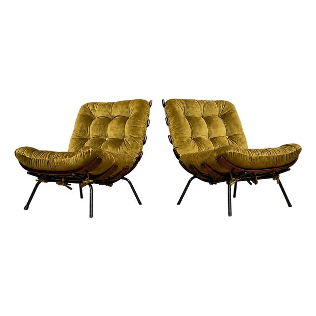 Pair of “Costela” Armchairs in Brazilian Hardwood & Olive Mohair, by Martin Eisler, Brazil, 1956 For Sale
