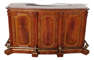 Massive Vintage Maitland Smith Inlaid & Figured Mahogany & Marble Top Bar