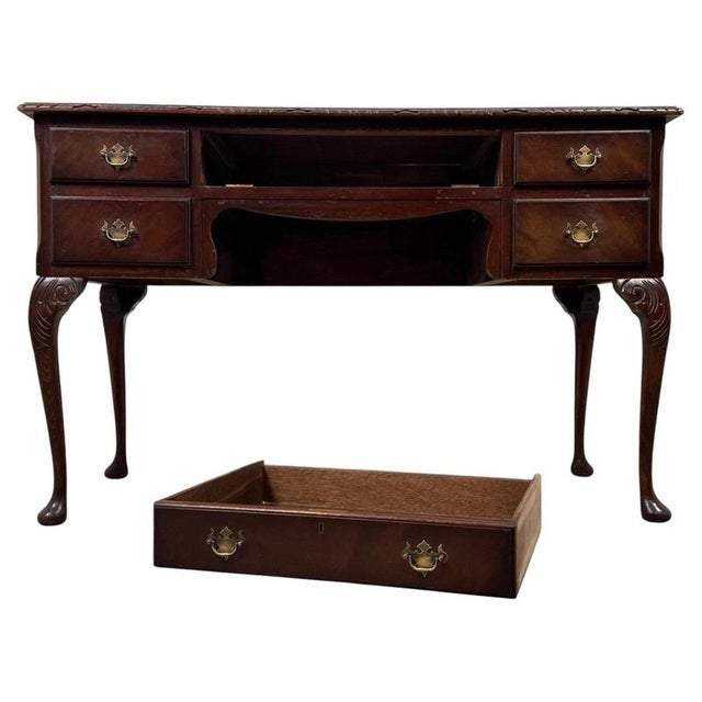 Antique English Mahogany Writing Table, 1920 For Sale - Image 3 of 12