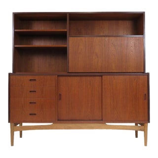 1960's Danish Teak High Sideboard Cabinet For Sale