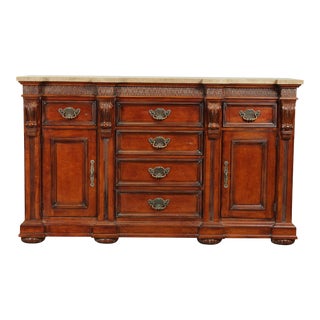 Hickory White Renaissance Style Tall Marble Top Credenza Sideboard For Sale