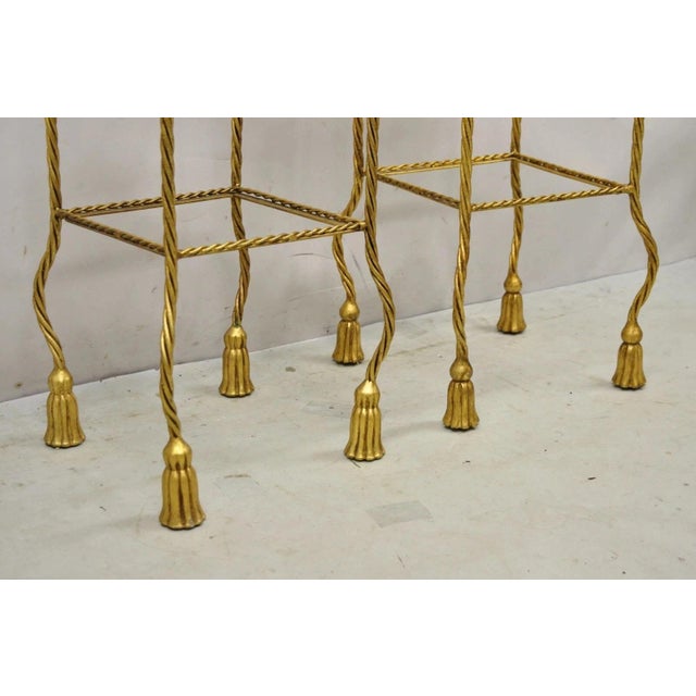 Gold Mid 20th Century Italian Hollywood Regency Rope Tassel Gold 4 Tier Iron Etagere Shelf - A Pair For Sale - Image 8 of 10