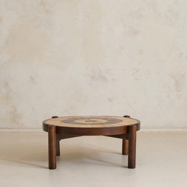 1960s French Ceramic + Oak Coffee Table Attributed to Roger Capron, 1960s For Sale - Image 5 of 11