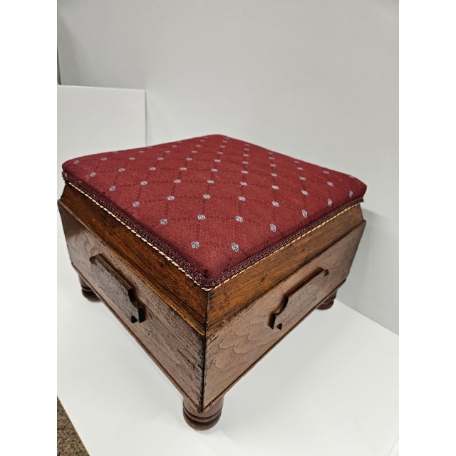 Burgundy Square Victorian Burgundy Upholstered Footstool For Sale - Image 8 of 15
