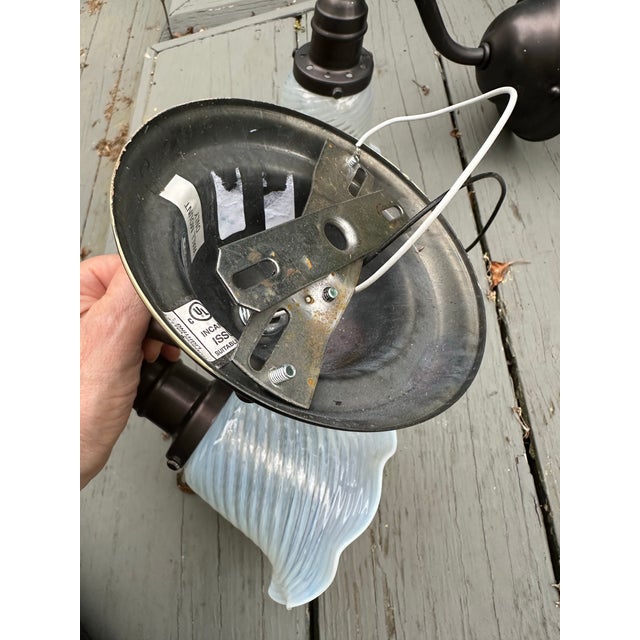 Old Lights On is pleased to offer this awesome pair of antique brass sconces with vintage opalescent shades. They are...