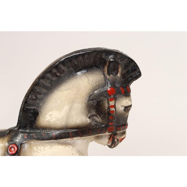 Off-white Vintage Painted Red, White, and Black Chalkware Trojan Horse Sculpture / Figurine For Sale - Image 8 of 16
