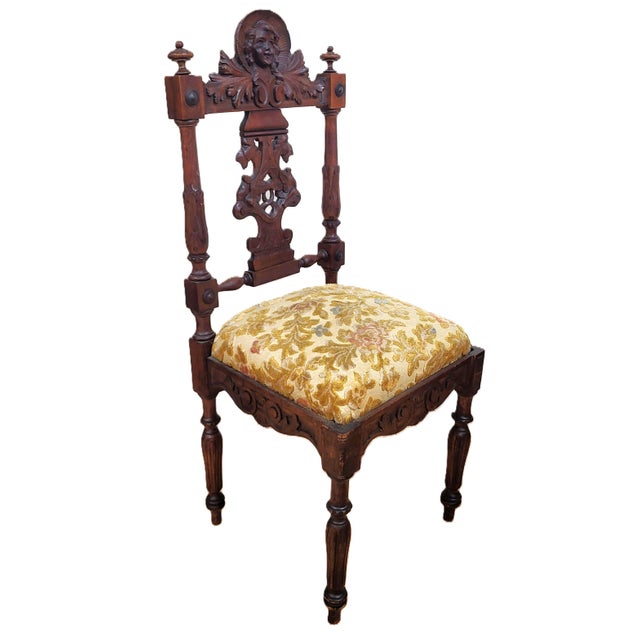 Pair Antique Italian Renaissance Carved Walnut Angels & Griffon Side Chairs For Sale - Image 4 of 18