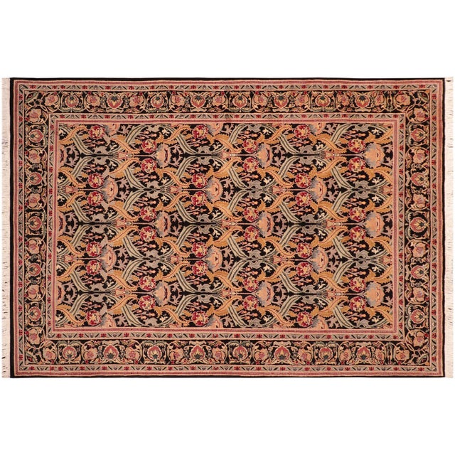 Black Shabby Chic Floral 1990's Pak-Persian Black/Gold Wool Rug - 6'1'' X 9'5'' For Sale - Image 8 of 9