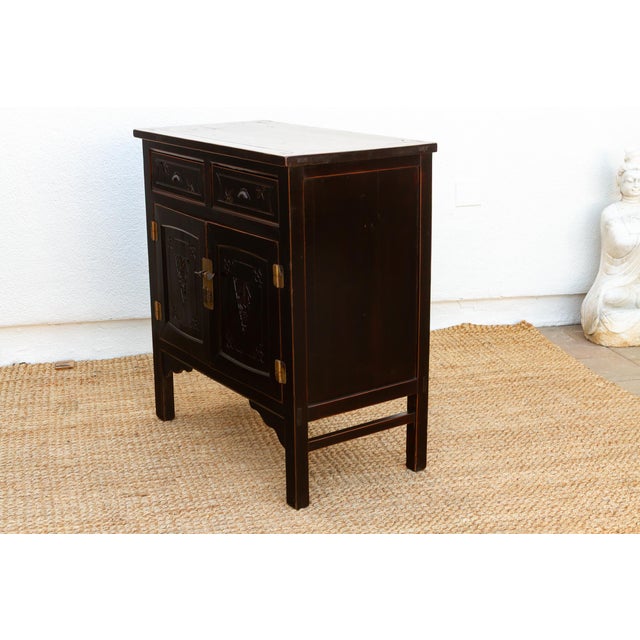 Mid-Century Carved Blossom Black Asian Cabinet For Sale - Image 13 of 14