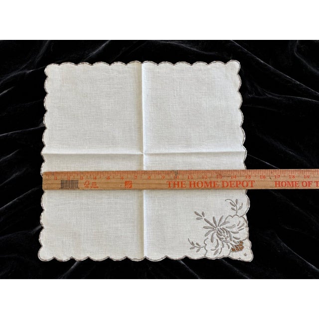 Traditional Vintage Embroidered Cotton Napkins Lotus Scalloped Set of 11 For Sale - Image 3 of 4