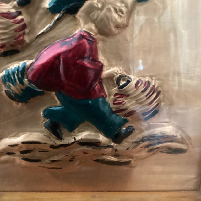 Mid-Century Asian Painted Enamel on Copper Wood Plaque Hanging Wall Art For Sale In Chicago - Image 6 of 12