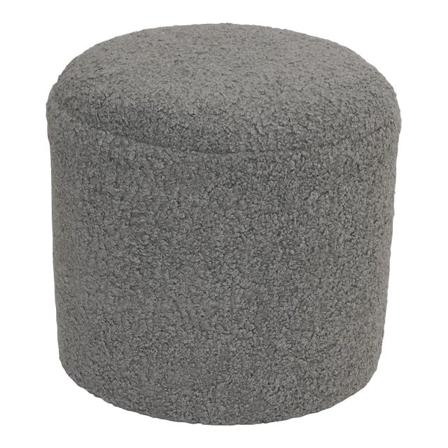 Limited Edition Custom Modern Pouf in Grey Faux Shearling For Sale