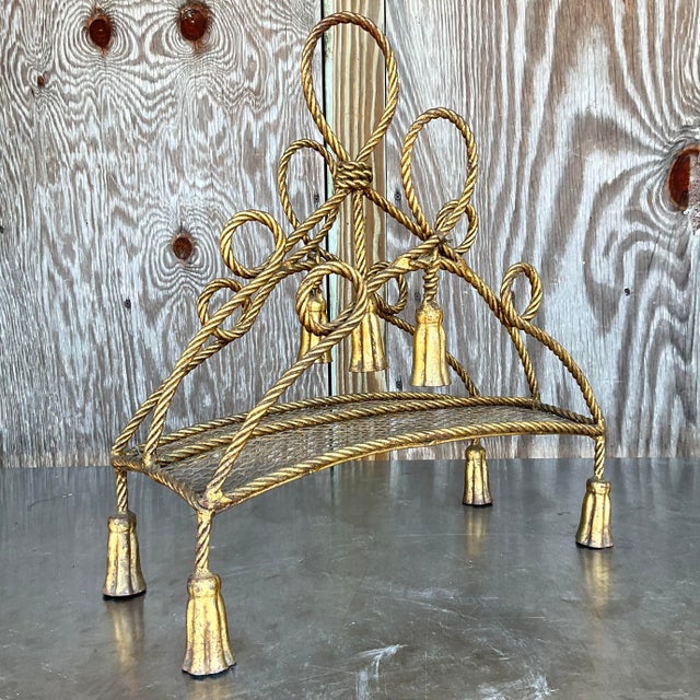 Vintage Regency Twisted Tassel Newspaper Holder For Sale - Image 4 of 7