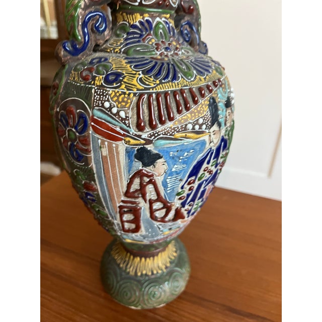Antique 1920s Satsuma Moriage Earthenware Vase For Sale In Los Angeles - Image 6 of 12