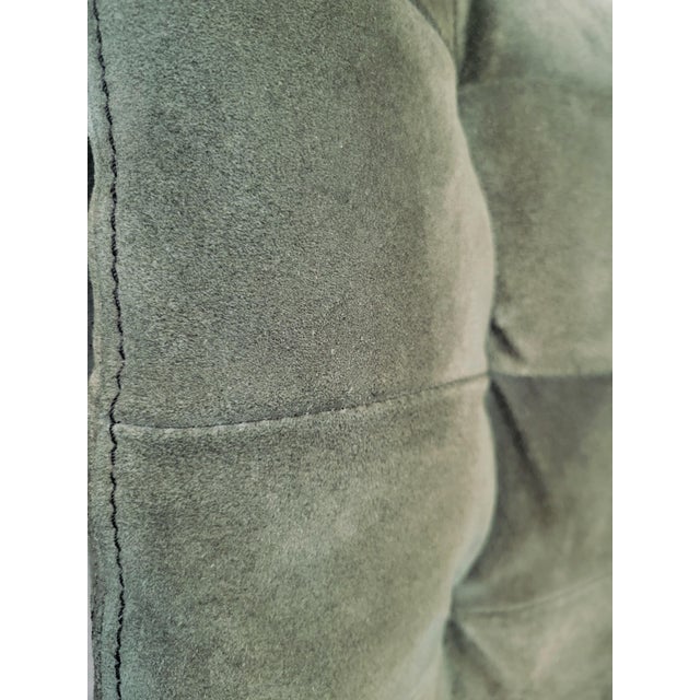 1970s Suede and Chrome Cantilever Dining Chairs in Moss Green Attributed to Roche Bobois-Set of 6 For Sale - Image 13 of 17