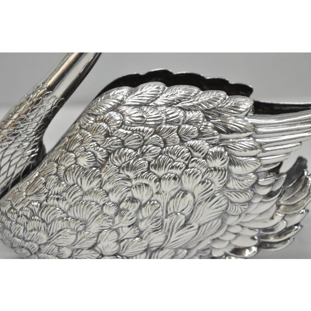 Late 20th Century Vintage Art Nouveau Godinger Italy Silver Plated Swan Bird Napkin Letter Holder For Sale - Image 5 of 13
