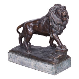 Art Deco Sculpture of Lion in Ceramic and Bronze, Austria, 1910s For Sale