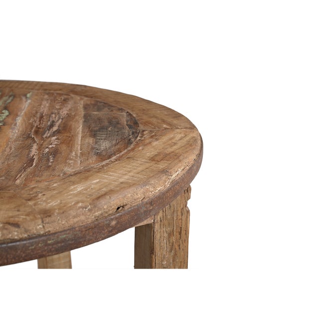 Round Teakwood Table made from a vintage wheel and reclaimed wood, with rustic charm, perfect as a breakfast or game...