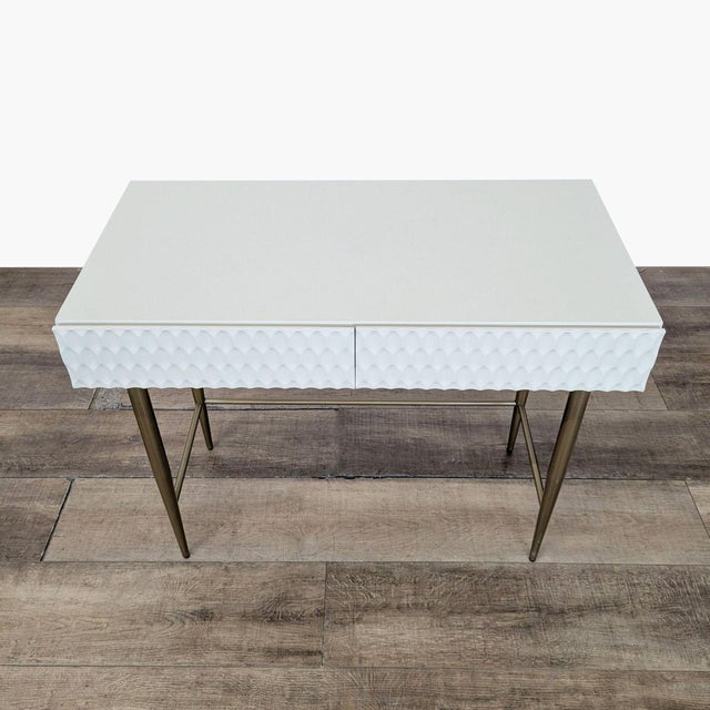Features geo-textured drawer fronts and metal legs with an antique brass finish. Brand: West Elm . Model: Audrey. Original...