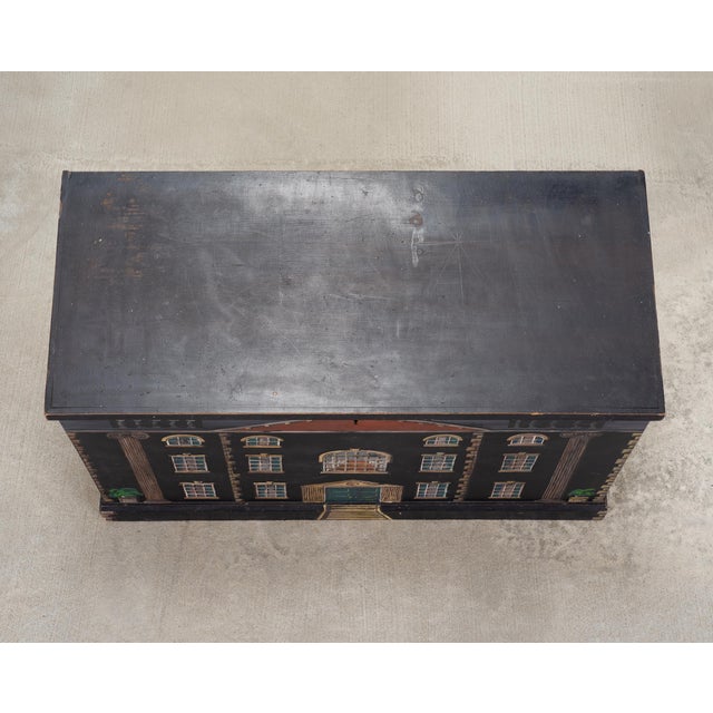 19th C. English Georgian Painted Pine Blanket Chest Manor Façade For Sale - Image 4 of 18