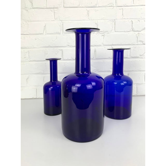 1970s Vintage Cobalt Blue Floor Vases by Otto Brauer for Holmegaard, Denmark, 1960s, Set of 3 For Sale - Image 5 of 9