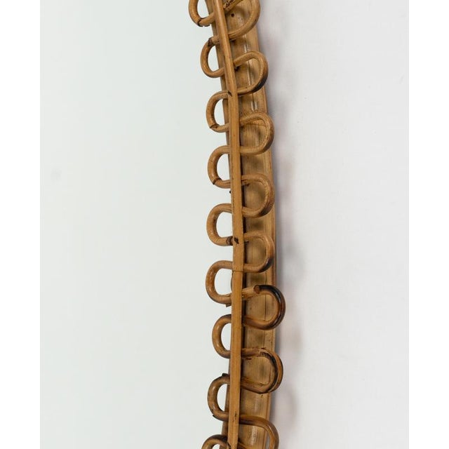 Brown Mid-Century Oval Rattan and Bamboo Wall Mirror in the style of Franco Albini, Italy, 1960s For Sale - Image 8 of 11