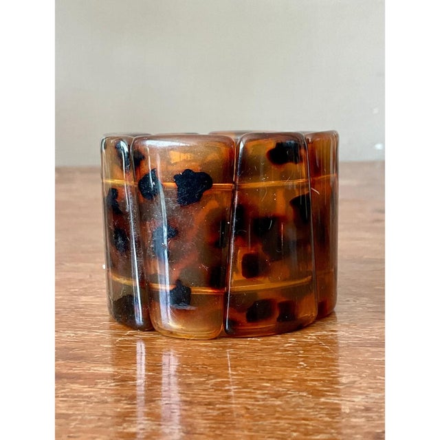 Vintage Faux Tortoise Bakelite Stretch Bracelet For Sale In West Palm - Image 6 of 12