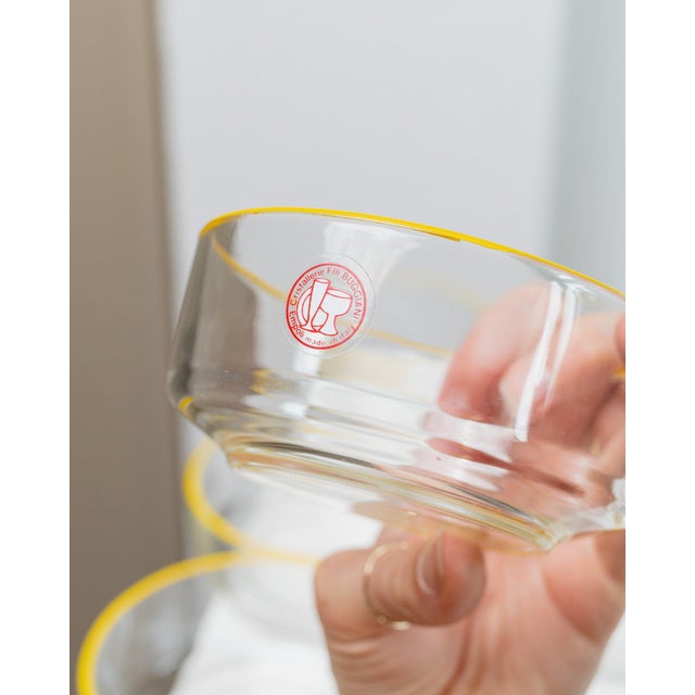Vintage Empoli Glass Bowls in Clear Glass with Yellow Rim from Fratelli Buggiani,1980s, Set of 9 For Sale - Image 3 of 12