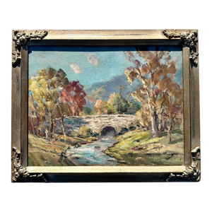 1960s Derk Smit (1889–1985) – Original Oil Landscape Painting Bridge Over Stream