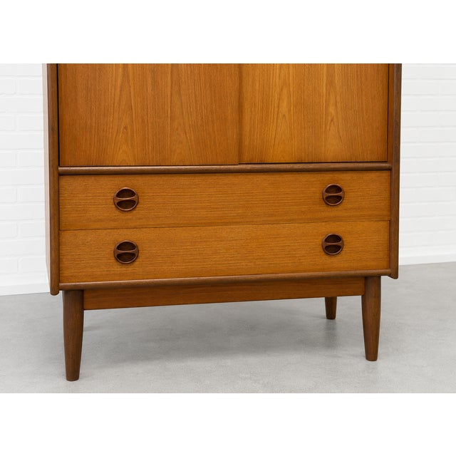 Mid Century Modern Teak Cabinet / Danish Modern Armoire / Sliding Door Highboy Dresser / Vintage Scandinavian Storage Cabinet, C. 1960’s For Sale - Image 9 of 15