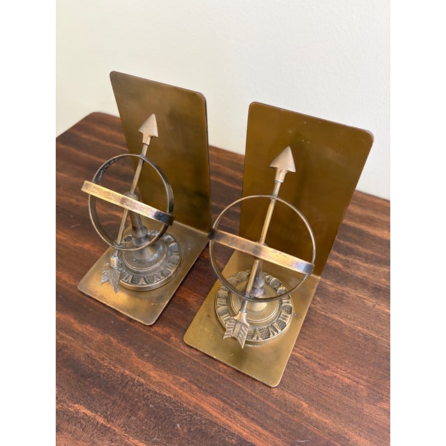 Vintage Cast Brass Celestial Armillary Sundial Bookends, Pair For Sale - Image 4 of 8