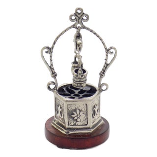 Small Vintage Italian Handmade Silver and Wood Water Well Figurine with Bucket, 1980s For Sale